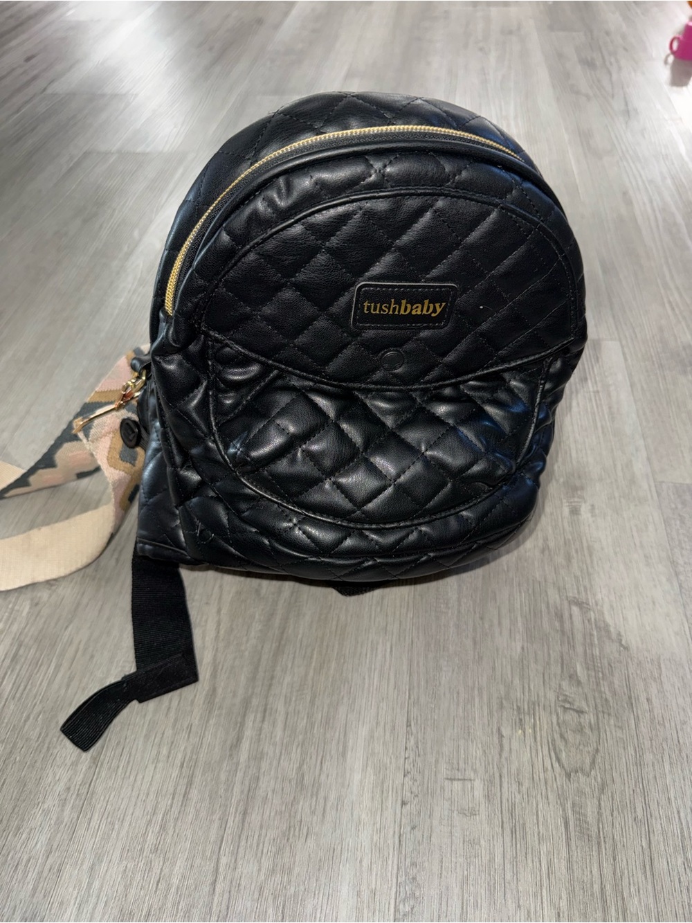 tushbaby Black Quilted Kids Mini Backpack with Gold Zipper